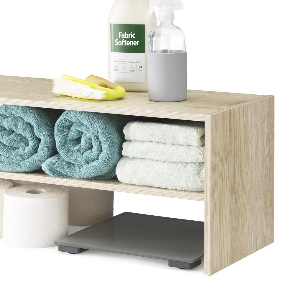 Whitmor Wood Stackable 2-Shelf Shoe Rack, White Oak, 31"
