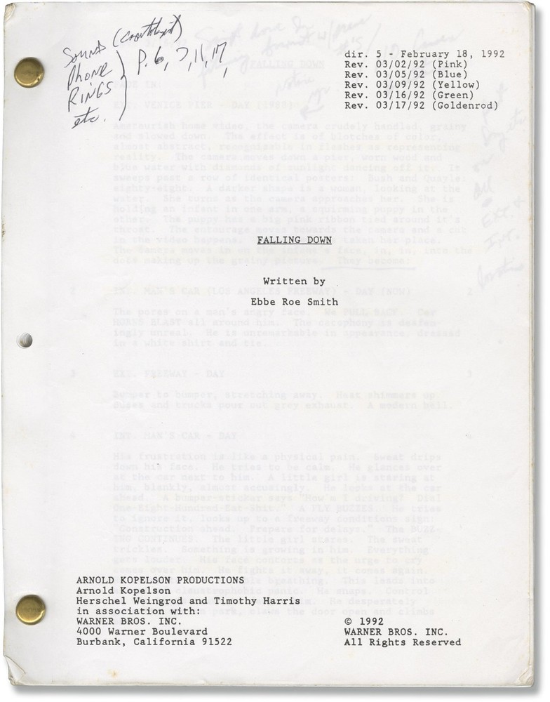 Robert Duvall Michael Douglas FALLING DOWN Original screenplay for the #162500