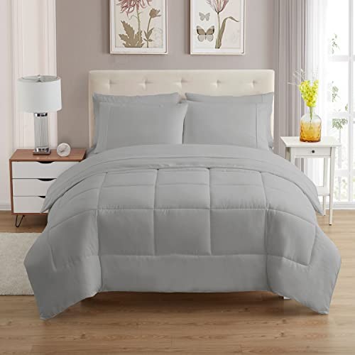 5 Piece Comforter Set Bag Solid Color All Season Soft Down Twin Silver