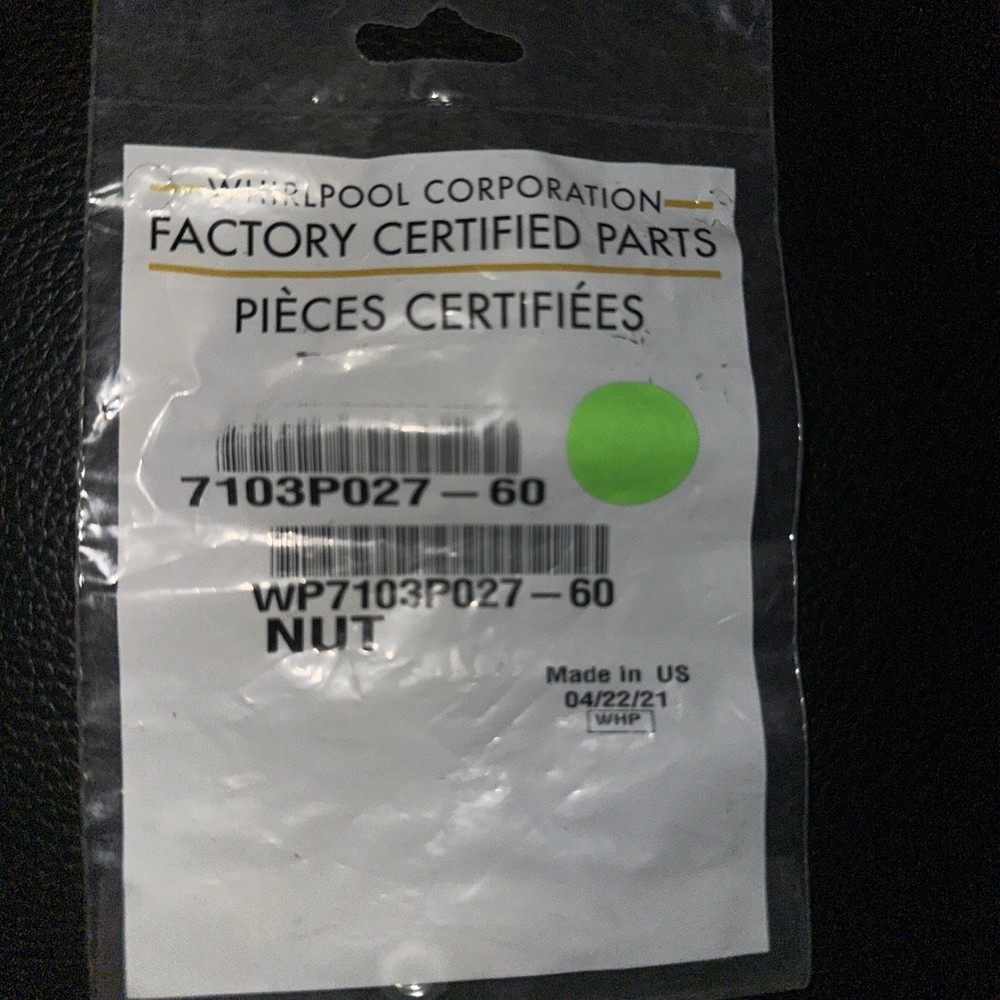 Whirlpool WP7103P027-60 Range Terminal Block Nut