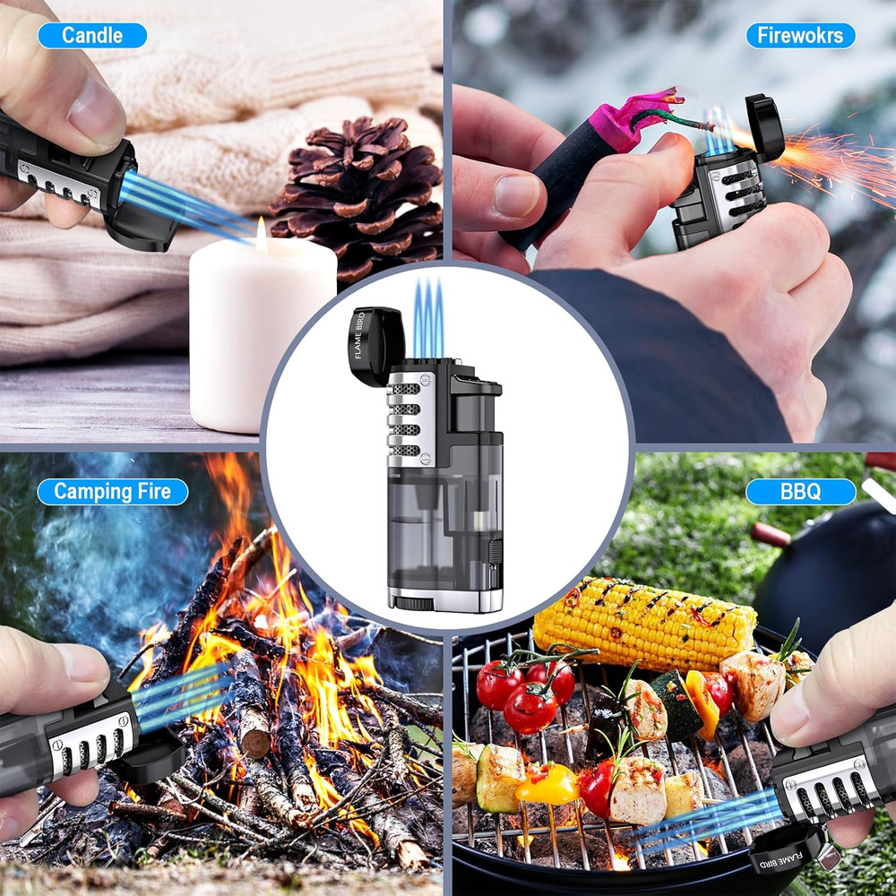 Torch Lighter Butane Refillable Triple Jet Flame Torch Lighters, Windproof Adjus