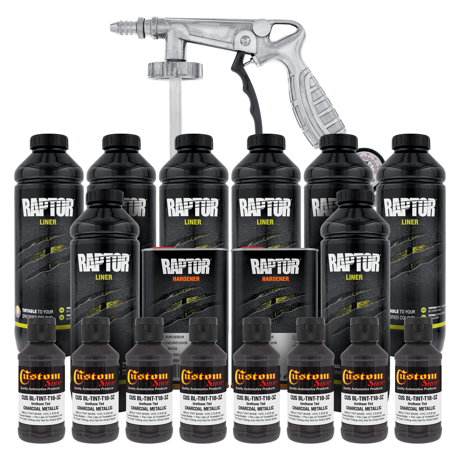 Raptor Charcoal Metallic Urethane Spray-On Truck Bed Liner Spray Gun, 8 Liters
