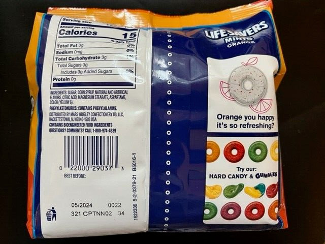 Life Savers ORANGE MINTS Candy Individually Wrapped-LARGE Sharing Size Bag
