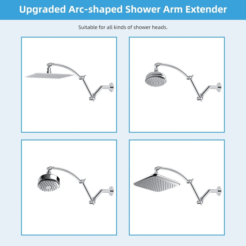 All Metal 16'' Shower Head Extension Arm Solid Brass Angle Adjustable Shower Arm