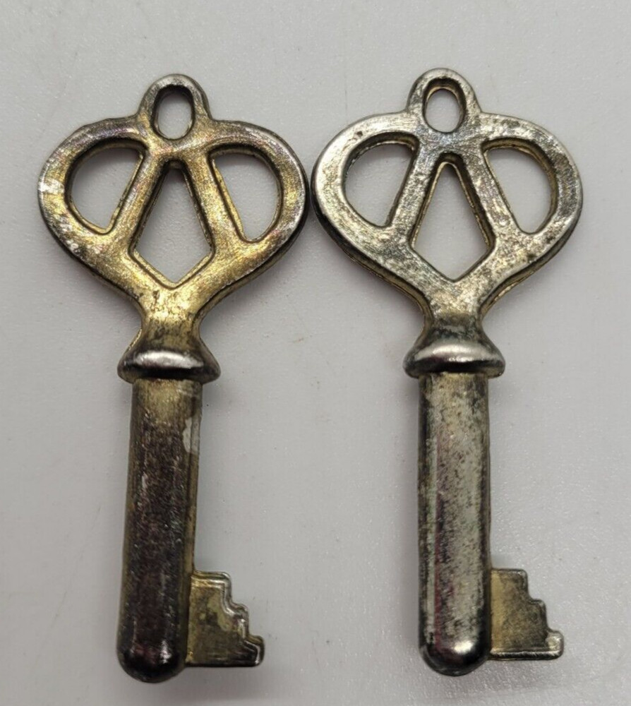 Antique Keys 2 Brass Skeleton Barrel Cabinet