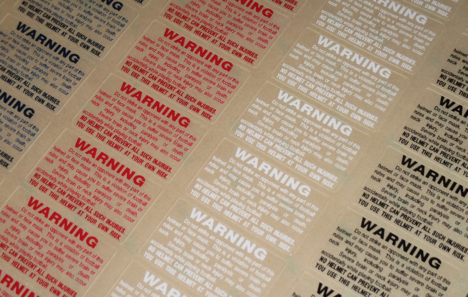 VINTAGE WARNING Football Helmet Decals Qty (6) Full Size 3M 20MIL