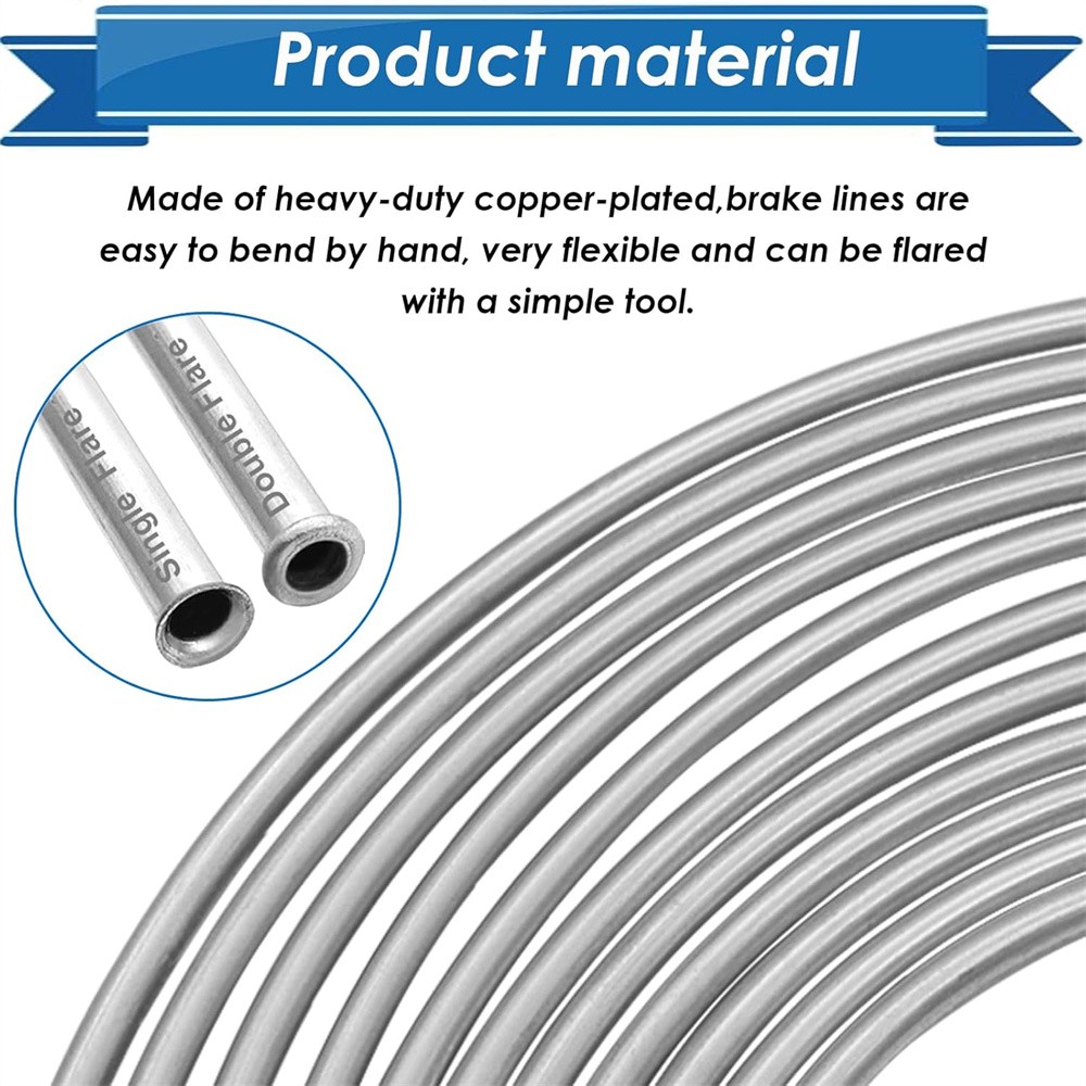 Brake Line Tubing Kit Flexible Double Galvanized Steel 25 Ft 3/16 16 Fitting USA