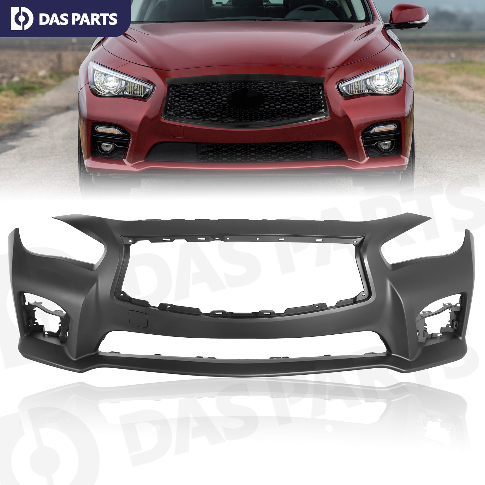 For 2014-2017 Infiniti Q50 Front Bumper Cover w/Tow Hook Cover w/o Sensor Holes