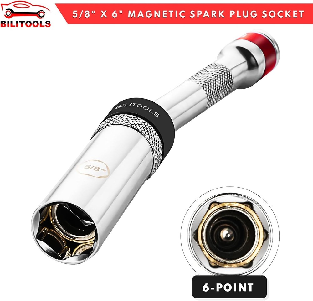 BILITOOLS 5/8-inch Magnetic Spark Plug Socket Swivel Thin Wall Spark Plug Socket