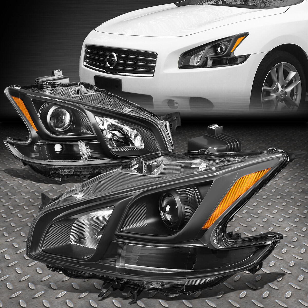 FOR 09-14 NISSAN MAXIMA BLACK HOUSING AMBER CORNER PROJECTOR HEADLIGHT HEADLAMP