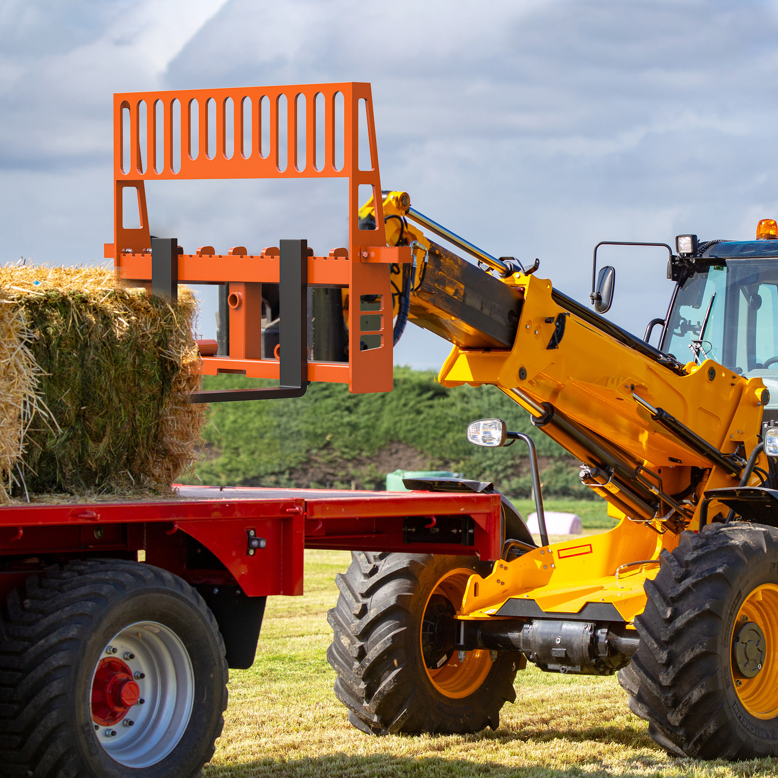 48" Skid Steer Pallet Fork Frame Orange Attachment W/ Heavy-Duty Blades 4500lbs