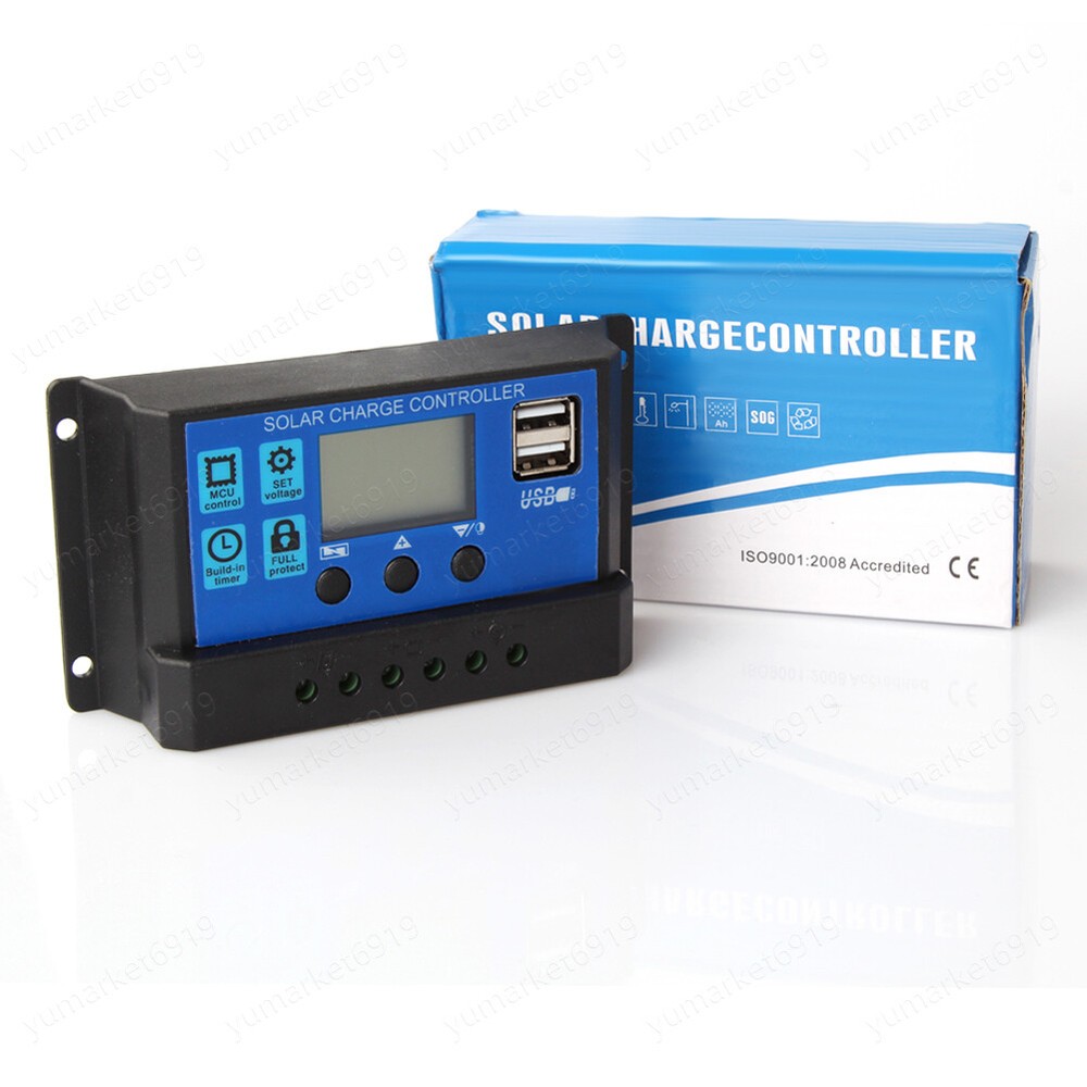 30A PWM Solar Panel Charge Controller 12/24V Auto LCD Display Dual USB Timer Set