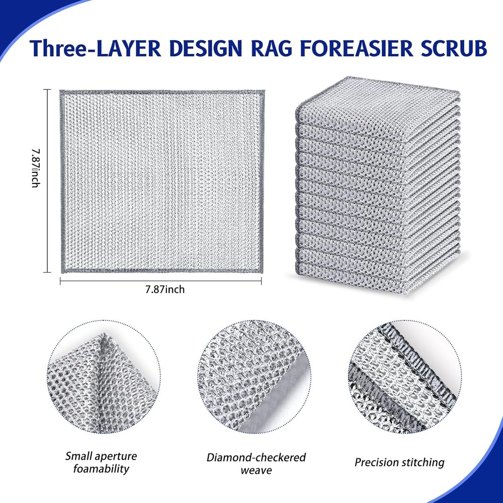 12 PCS 3-Layer Non-Scratch Multipurpose Steel Wire Dishcloth