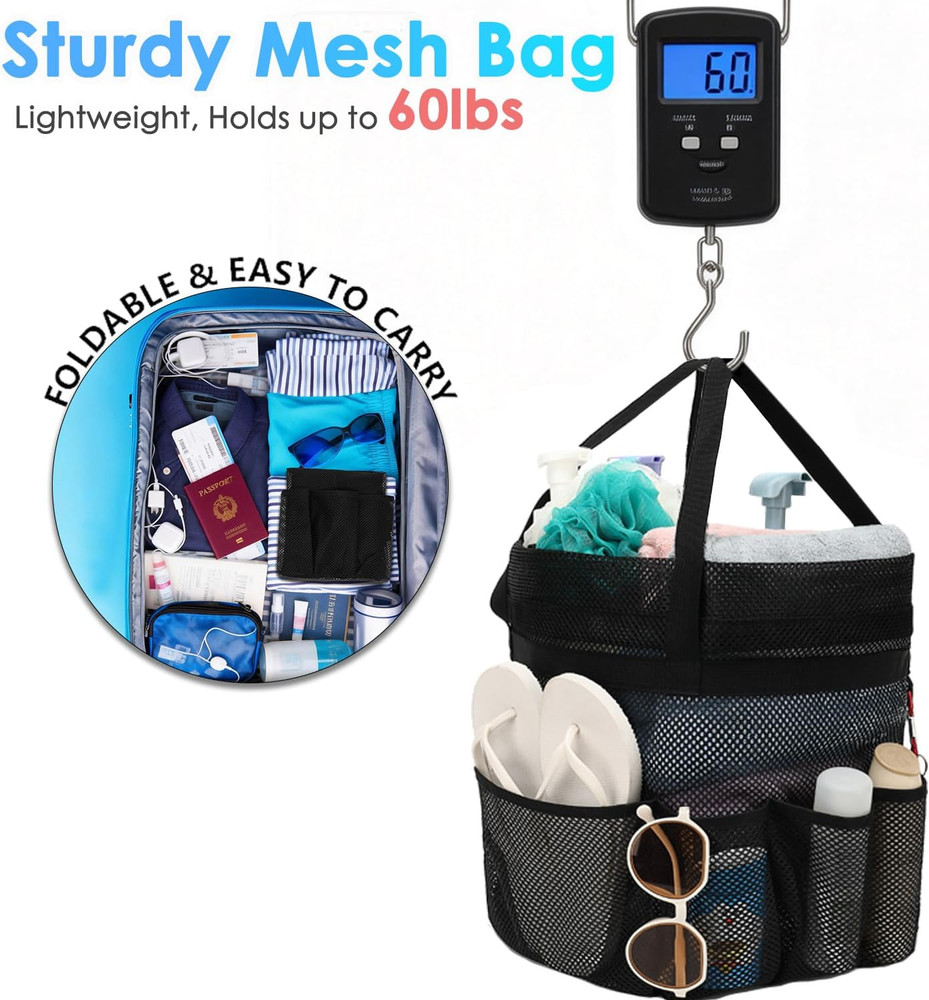 Mesh Shower Caddy Portable with Drawstring, Dorm Room Essentials for College Gir
