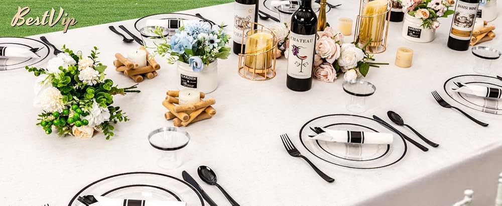 VIP Plastic Clear Bla Plates for Party, Disposable Dinnerware Set