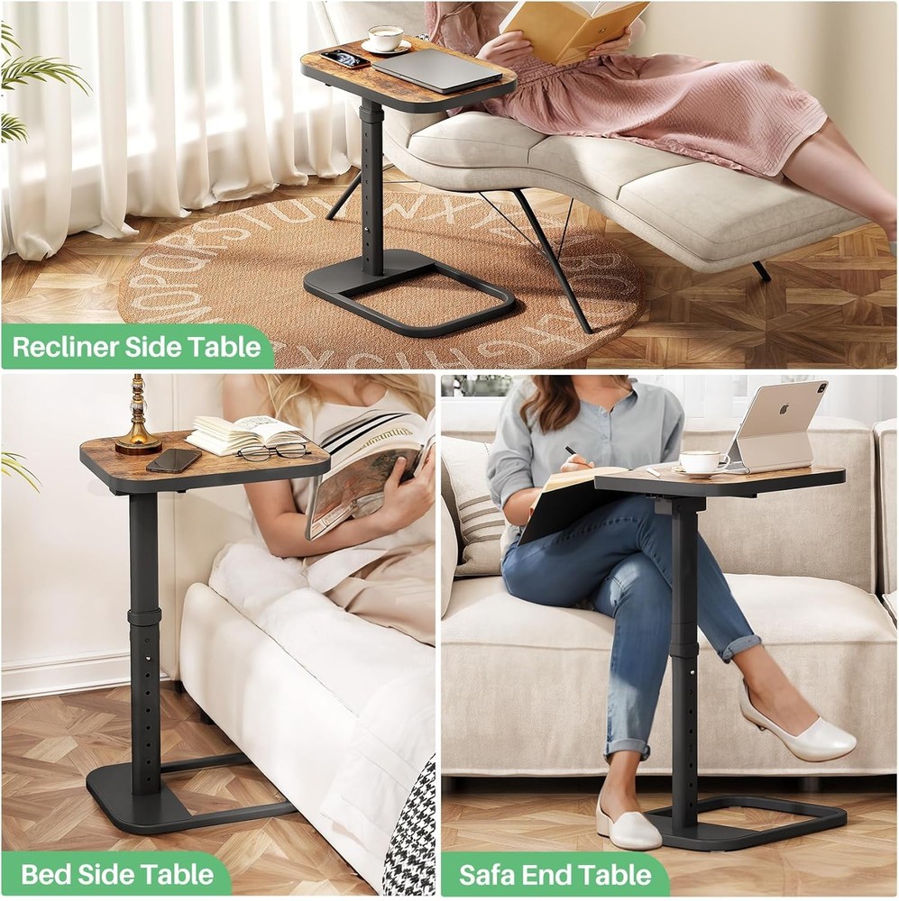 TV Tray Table Adjustable Height & Flip-Top & Rounded Metal Corners Snack Table