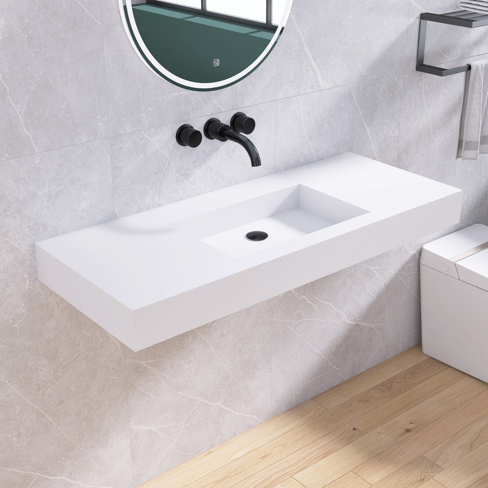 47'' Wall Mounted single Bathroom Sink Solid Surface Bathroom Vessel Sink