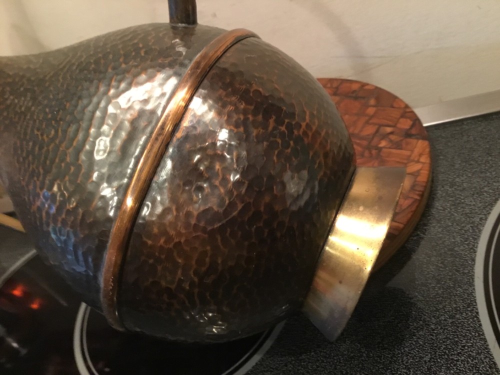 AGED BRASS COFFEE TEA WATER POT MIDDLE EASTERN ARABIC ISLAMIC ETCHED PATTERN