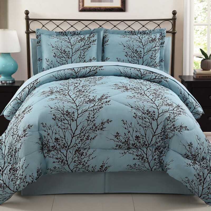 Leaf Reversible Bed in a Bag Set 8-Piece Queen Microfiber Bedding Comforter Set