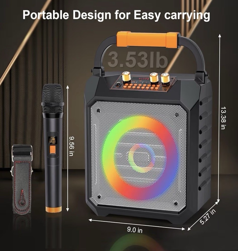 Portable Karaoke Machine with 2 Wireless Microphones