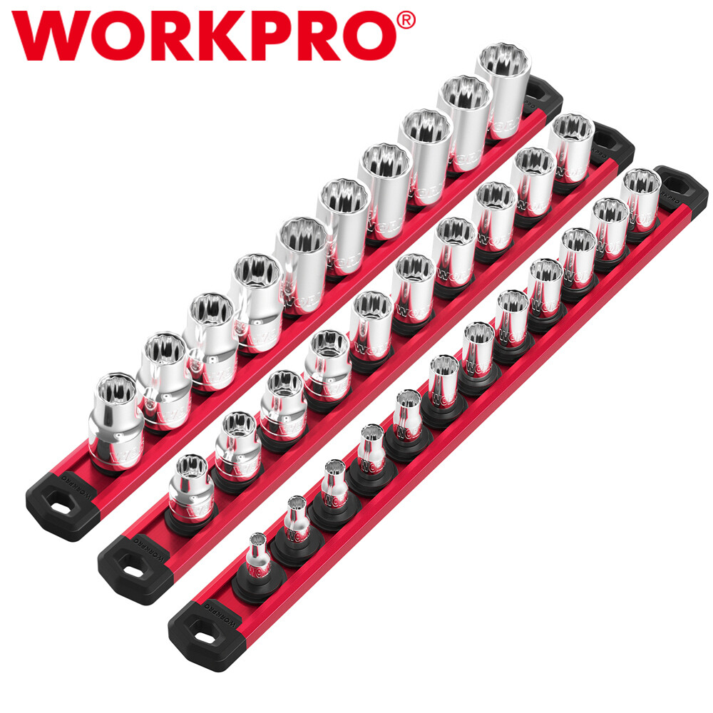 WORKPRO 3-PACKS Magnetic Socket Organizer Set 1/4" 3/8" 1/2" Drive Socket Holder