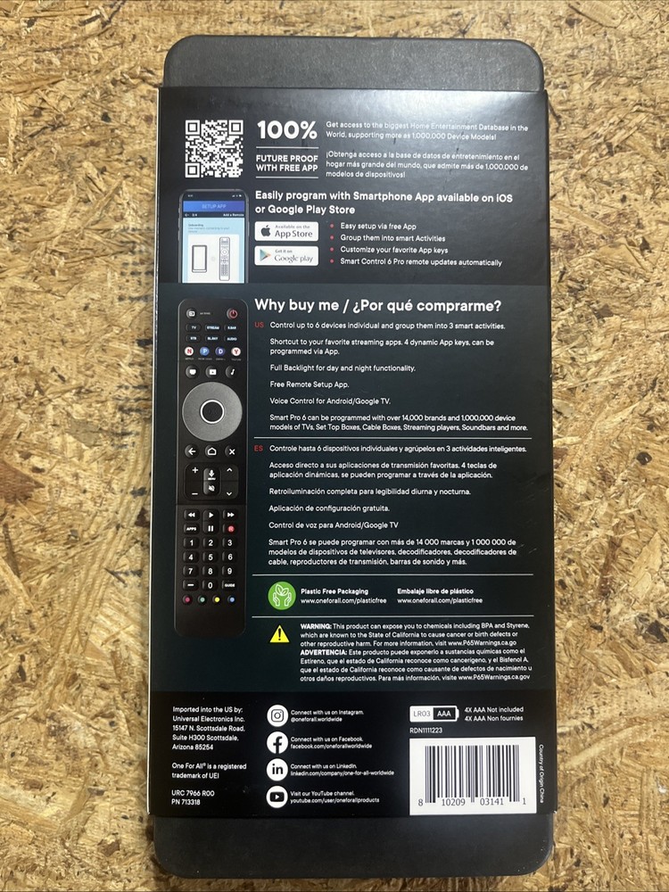 One for All (URC7966) Smart Control Pro 6, 6 Device Universal Remote