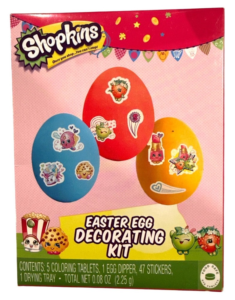 SHOPKINS Easter Egg Decorating Kit Set Coloring Tablets + Stickers+ Drying tray+