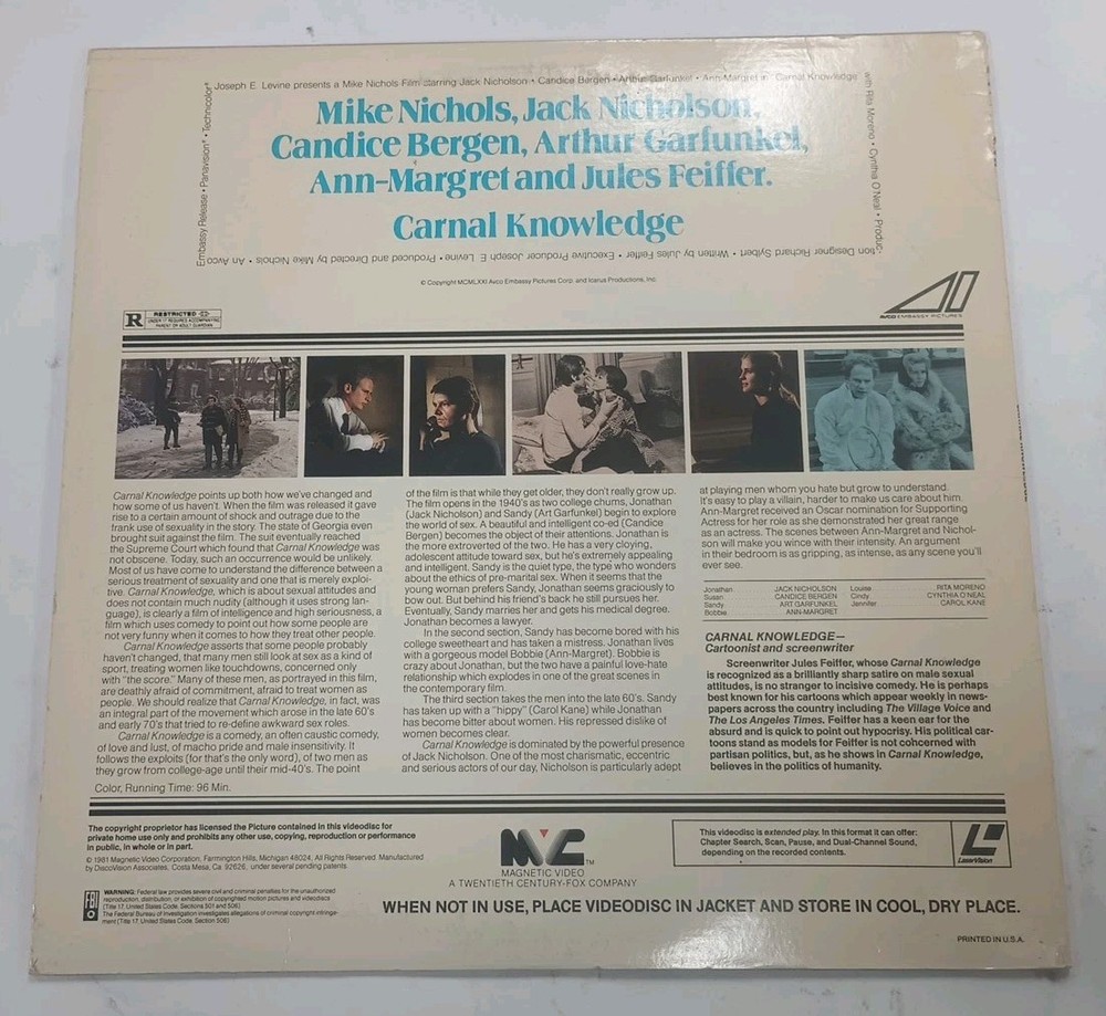 Carnal Knowledge - Jack Nicholson - Extended Play Laserdisc