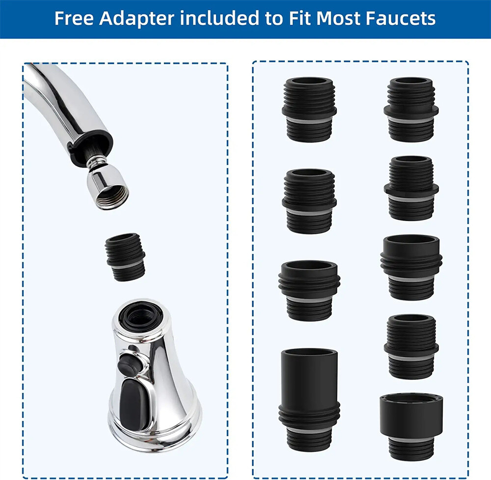 Kitchen Faucet Head Replacement 3 Function Faucet Sprayer Nozzle With 9 Adapters
