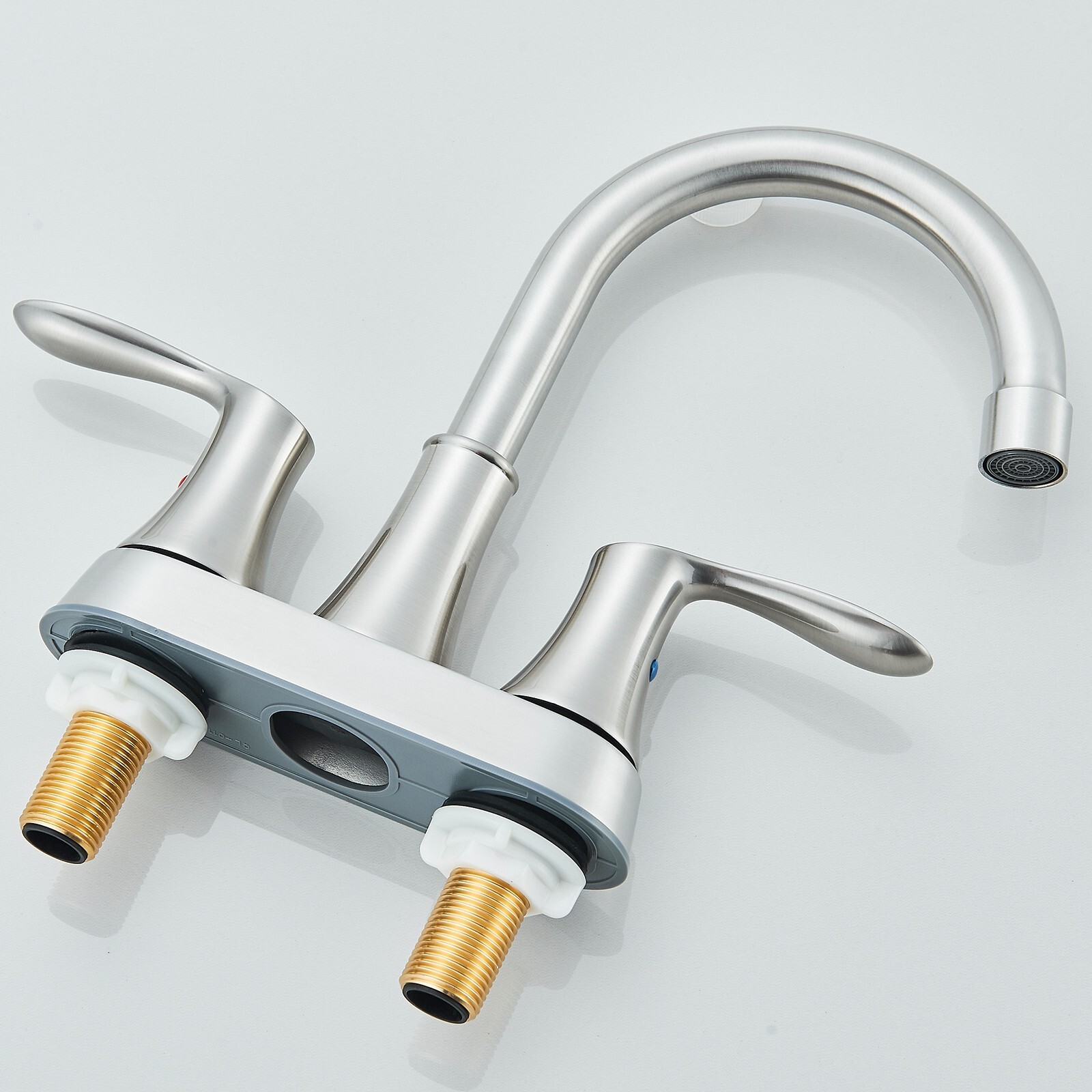 Brushed Nickel Bathroom Sink Faucet 3Hole 4in Centerset Vanity Mixer with Drain