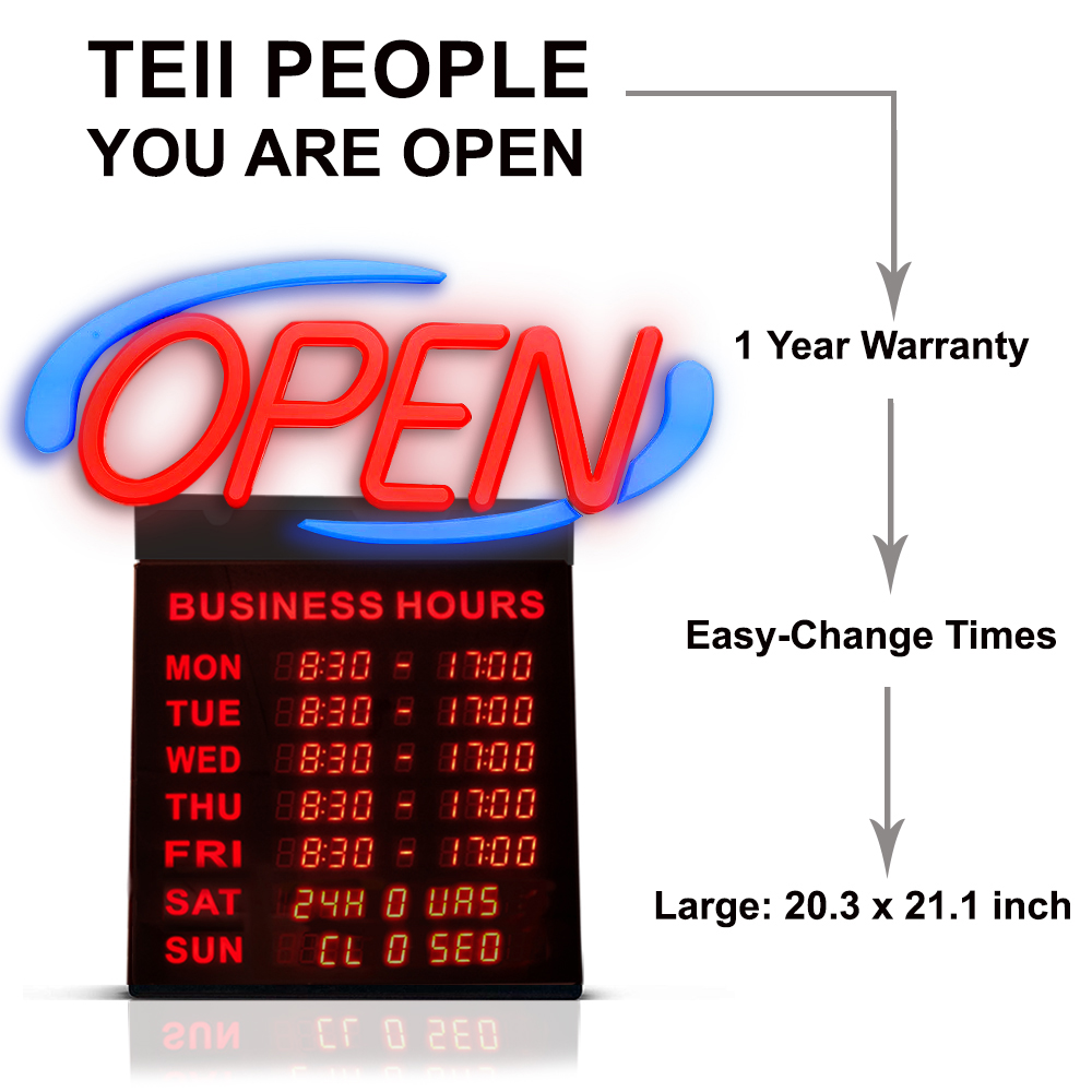 Super Bright SMT LED Open Sign with business hours (flexible minute adjustment)
