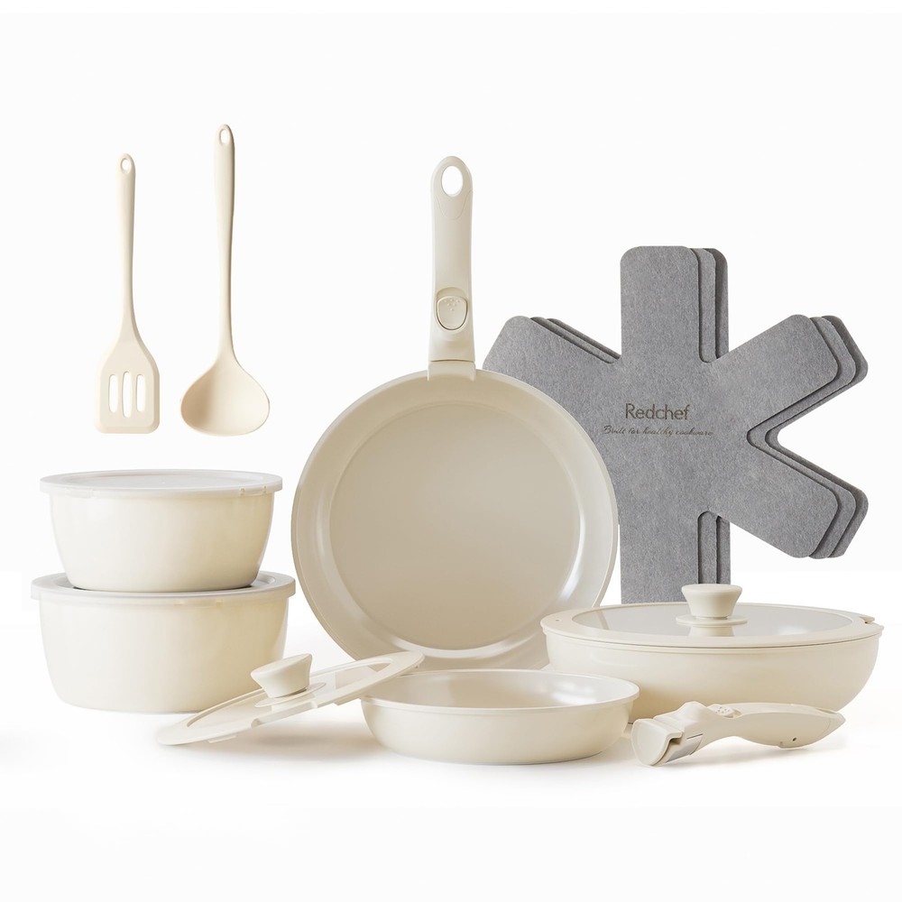 Ceramic Pots and Pans Set, Nonstick Kitchen Cookware Set with Detachable Hand...