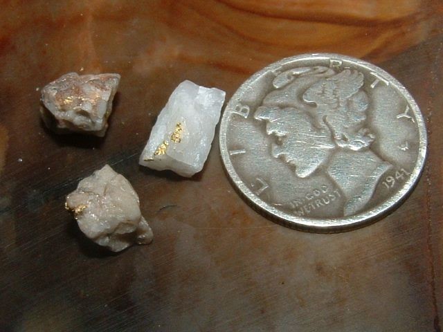 3 NATURAL GOLD QUARTZ SPECIMENS .84 GRAM CALIFORNIA MOTHER LODE