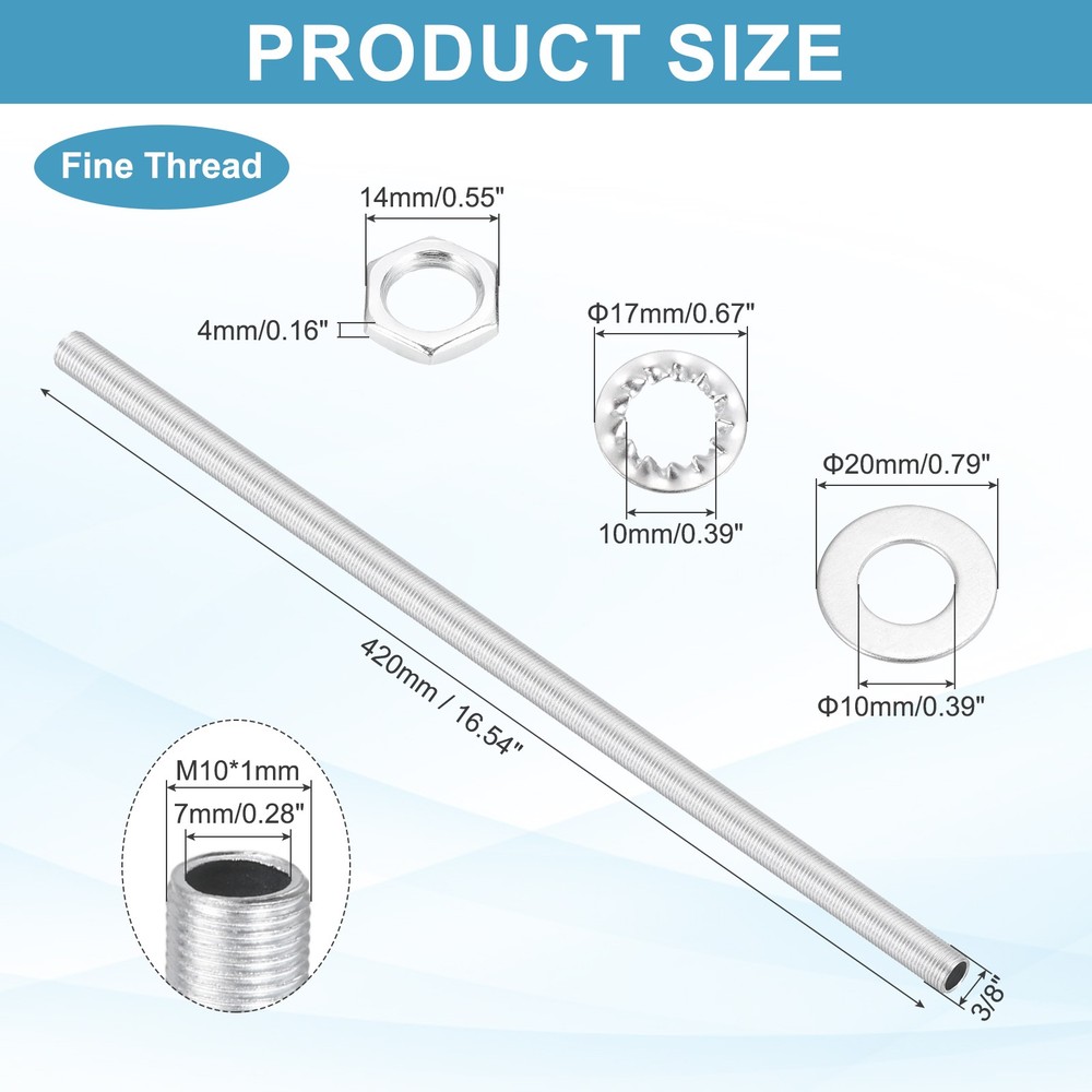 28Pcs 16.5" M10 Lamp Pipe Kit with Lock Nuts Washers for Assembly, Silver