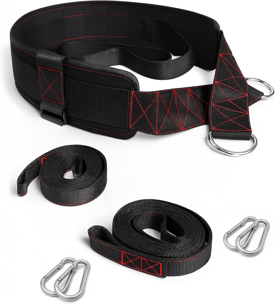 Sled Pulling Belt, Adjustable Closure, 2 Straps & 4 Hooks - for Multidirectional