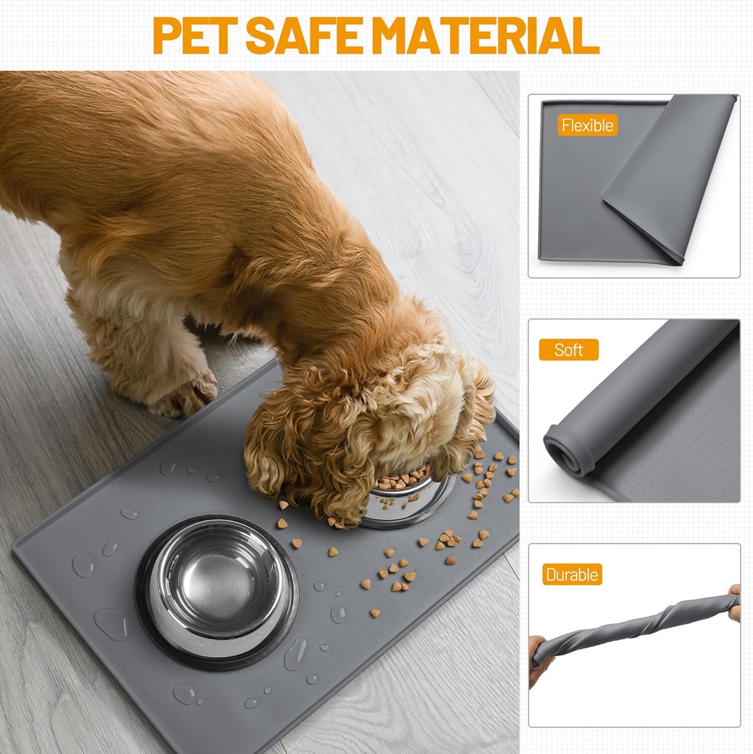 Dog Feeding Mat100% Waterproof BPA Free Silicone Pet Food and Water B...