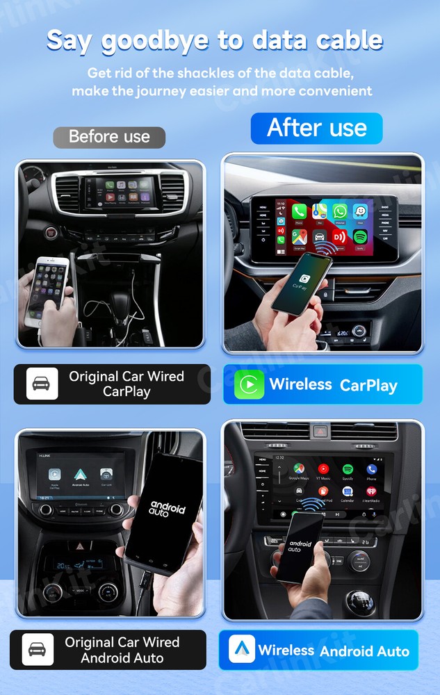 CarlinKit MINI 5.0 Pro 2-in-1 Wireless CarPlay Android Auto Ai Adapter Plug&Play