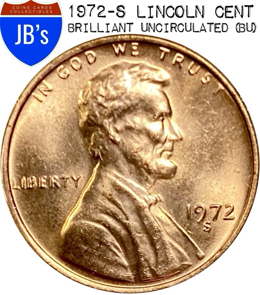 1972-S Lincoln Memorial Cent Penny 1c - BRILLIANT UNCIRCULATED (BU)