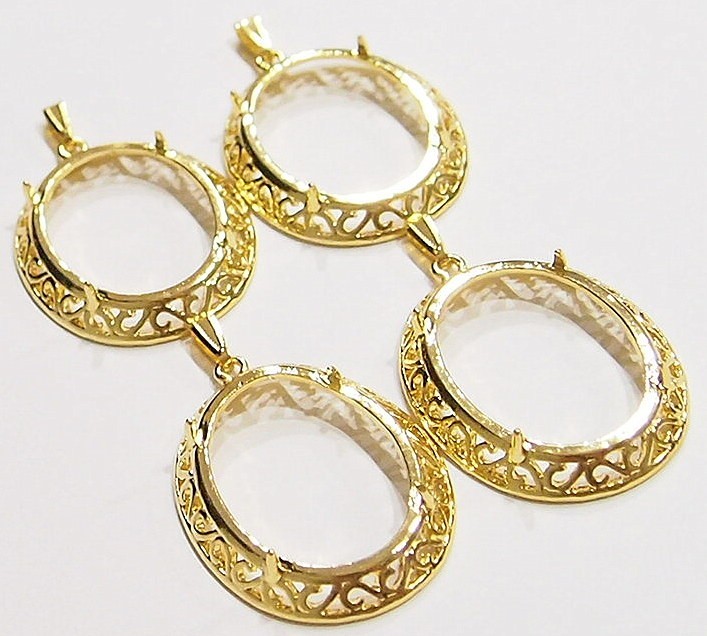 4 of 40x30mm Shiny Gold Victorian Deco Thick Scroll Gorgeous Pendant Setting