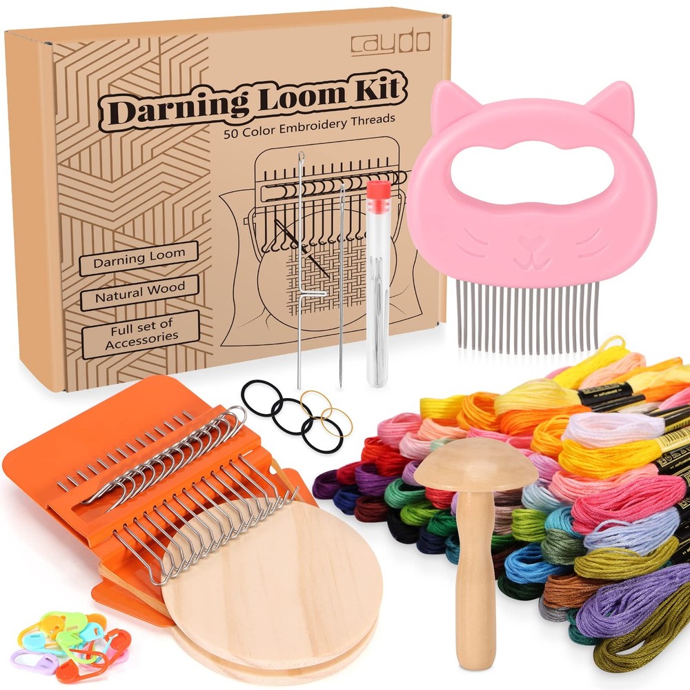 Caydo Speedweve Darning Mini Loom Kits Machine with 50 14 Hooks A, Multicolor