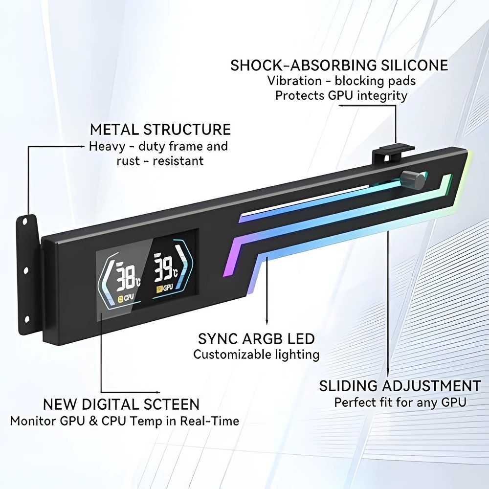 ARGB GPU Support Bracket Anti Sag w/ LCD CPU GPU Temp Display Adjustable