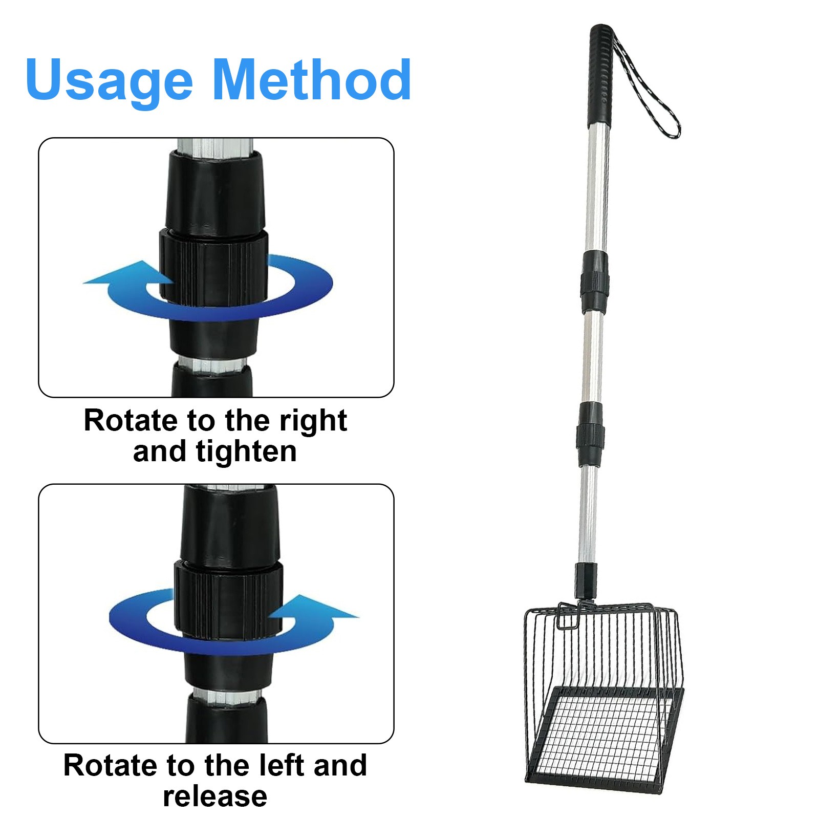 Adjustable Chicken Coop Poop Scooper 22–41.9in Metal Sifting Shovel Long Handle