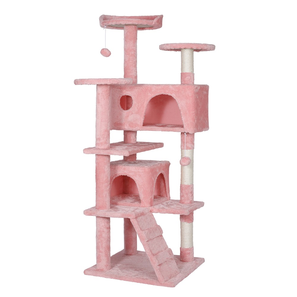 55'' Cat Tree Condo Multi-Level Cat Scratching Post Safety with Danging Ball
