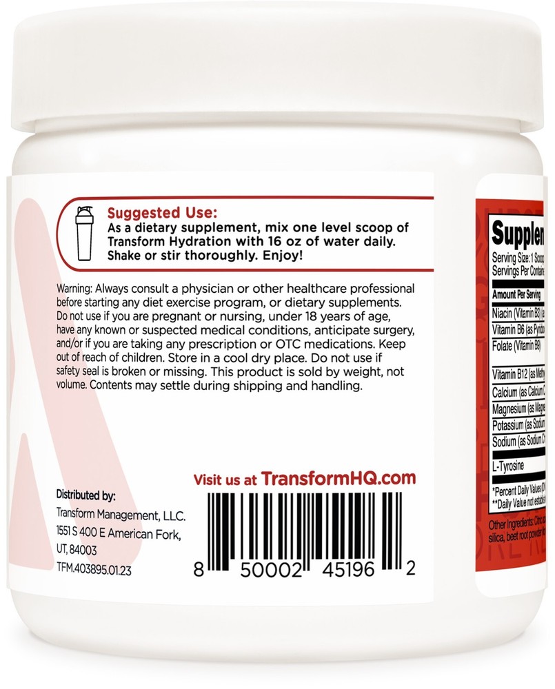 TransformHQ Hydration 42 Servings (Fruit Punch) - Electrolytes, Mental Clarity