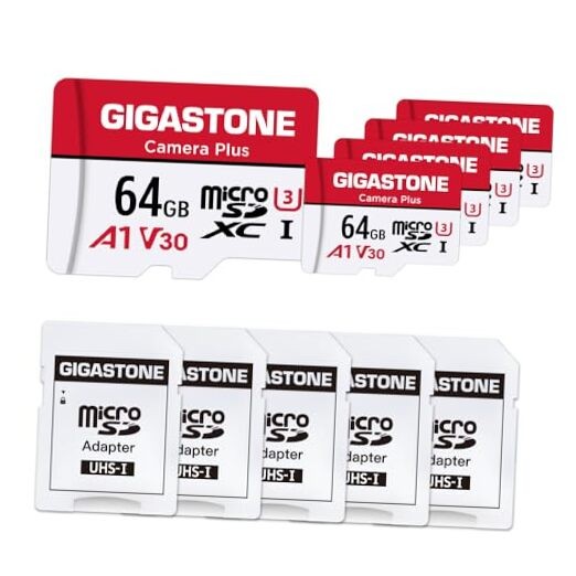 64GB Micro SD Card 5-Pack, Camera Plus, MicroSDXC Memory Card for Red/White