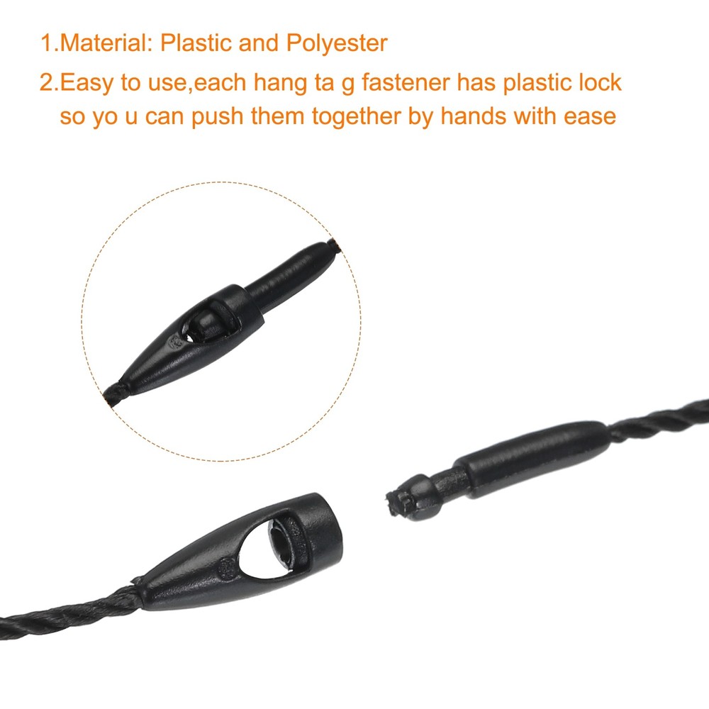 Polyester Rope Hang Tag String Snap Lock 120mm,1mm 200 Pcs,Black