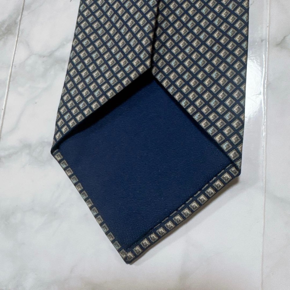 HERMES Square Pattern Tie Navy Gray with Box