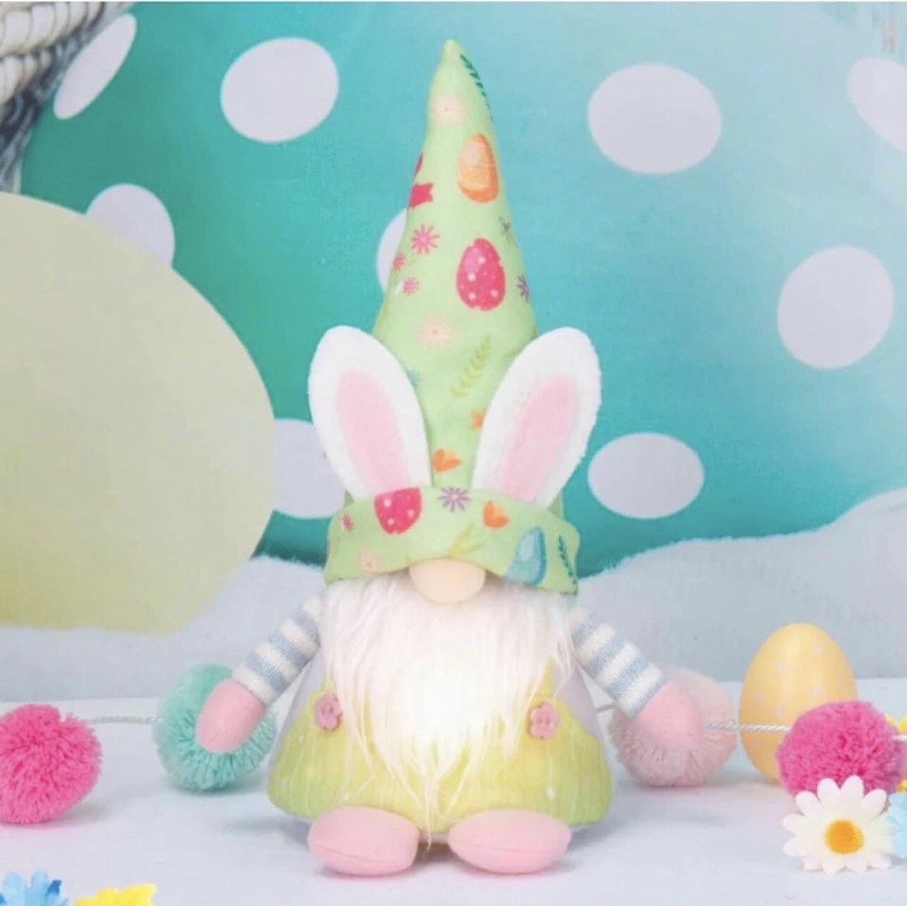 Easter Gnomes 2 Set Lights Up Decoration Spring Bunny Plush