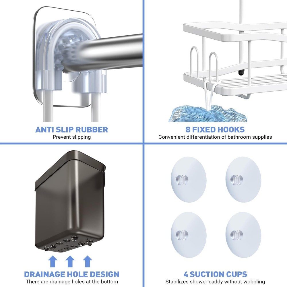 Hanging Shower Caddy Bathroom Organizer: Rustproof Shelf Racks White