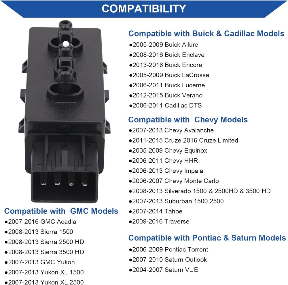 Front Left Driver Side 6 Way Seat Adjustment Switch Compatible with Chevy Silver